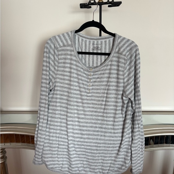 Talbots Light Gray Striped Long Sleeve Top - Picture 1 of 4